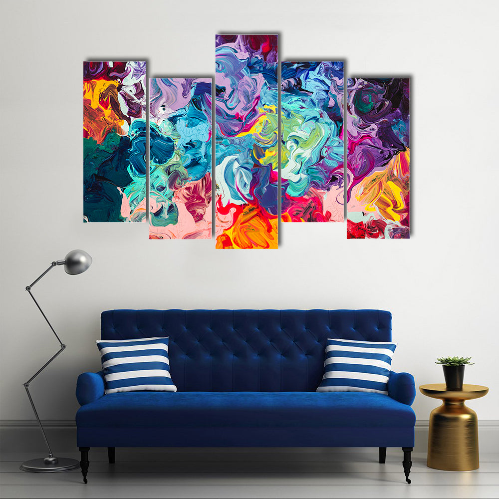 Colorful Acrylic Abstract with Thick Paint Swirls Canvas Wall Art