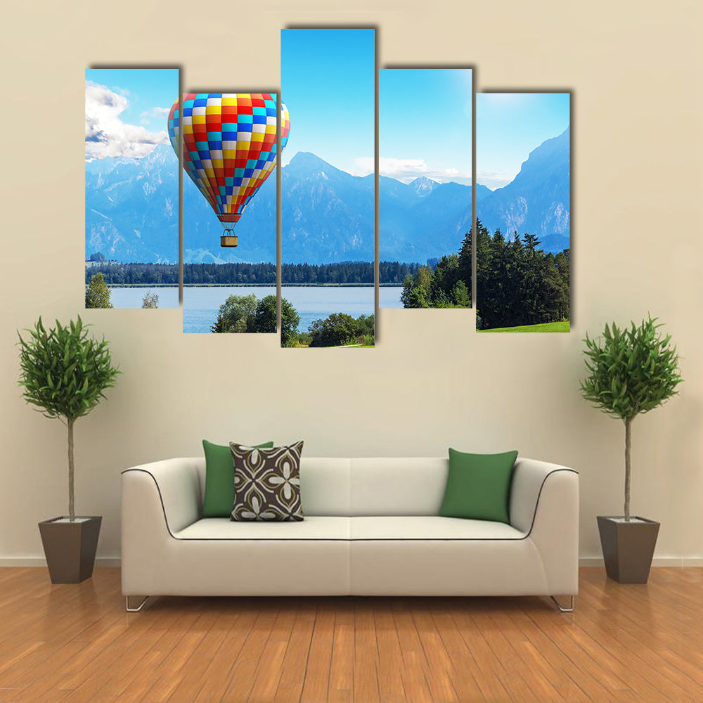 Bavaria Hot Air Balloon Over Alpine Lake Canvas Wall Art