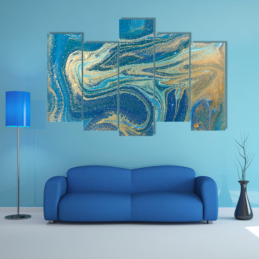Blue and Gold Fluid Abstract Canvas Wall Art