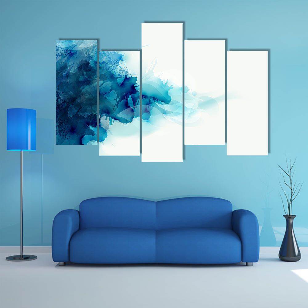 Blue Watercolor Ink Blot Canvas Wall Art