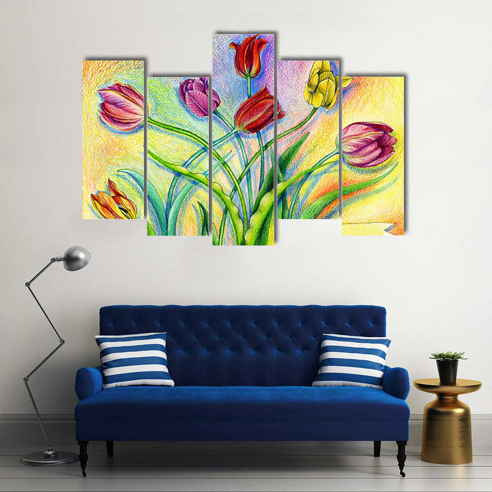 Multicolor Pencil Tulip Bouquet Canvas Wall Art