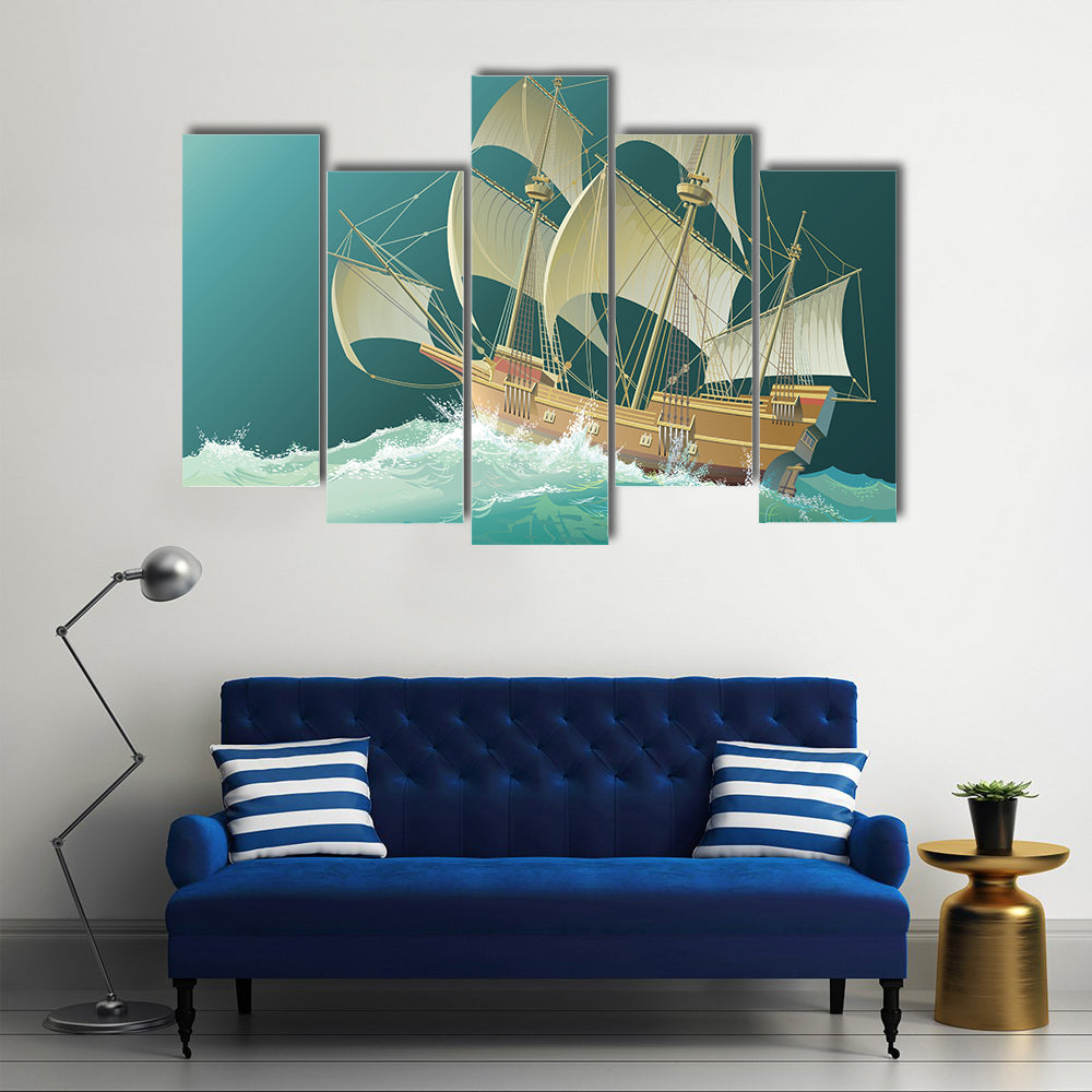 Galleon Mayflower in Heavy Sea Canvas Wall Art