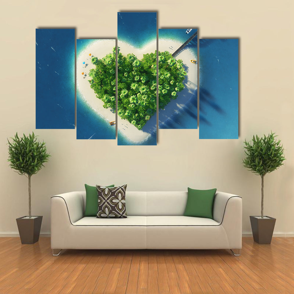 Heart-shaped Tropical Island Aerial View Canvas Wall Art
