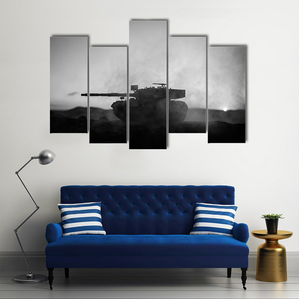 German Tank Silhouette at Sunset Canvas Wall Art