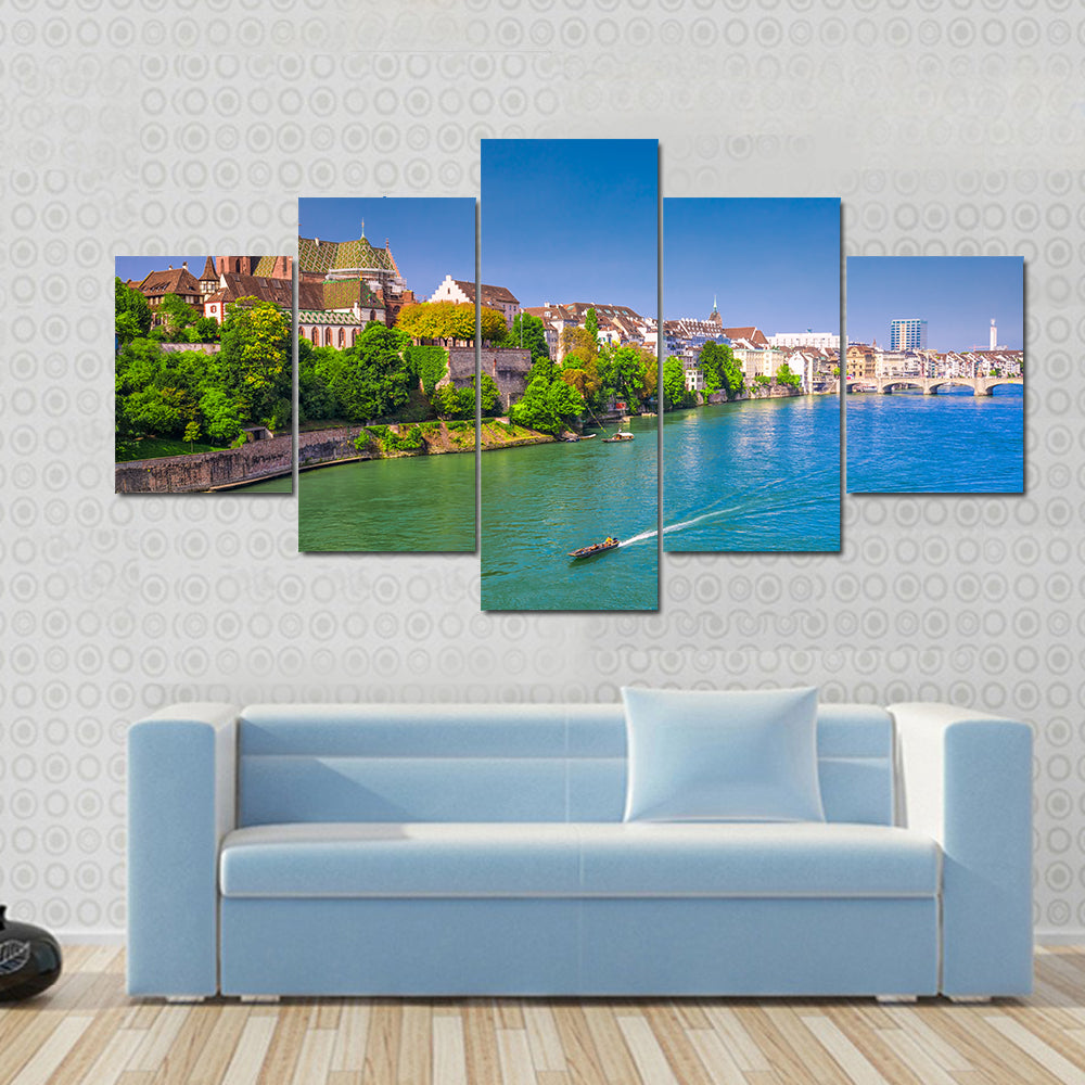 Old City Center Of Basel With Munster Cathedral Switzerland Canvas Wall Art
