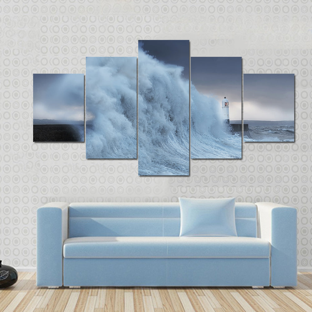Hurricane Storm Brian Lands On Porthcawl Coast Of South Wales UK Canvas Wall Art