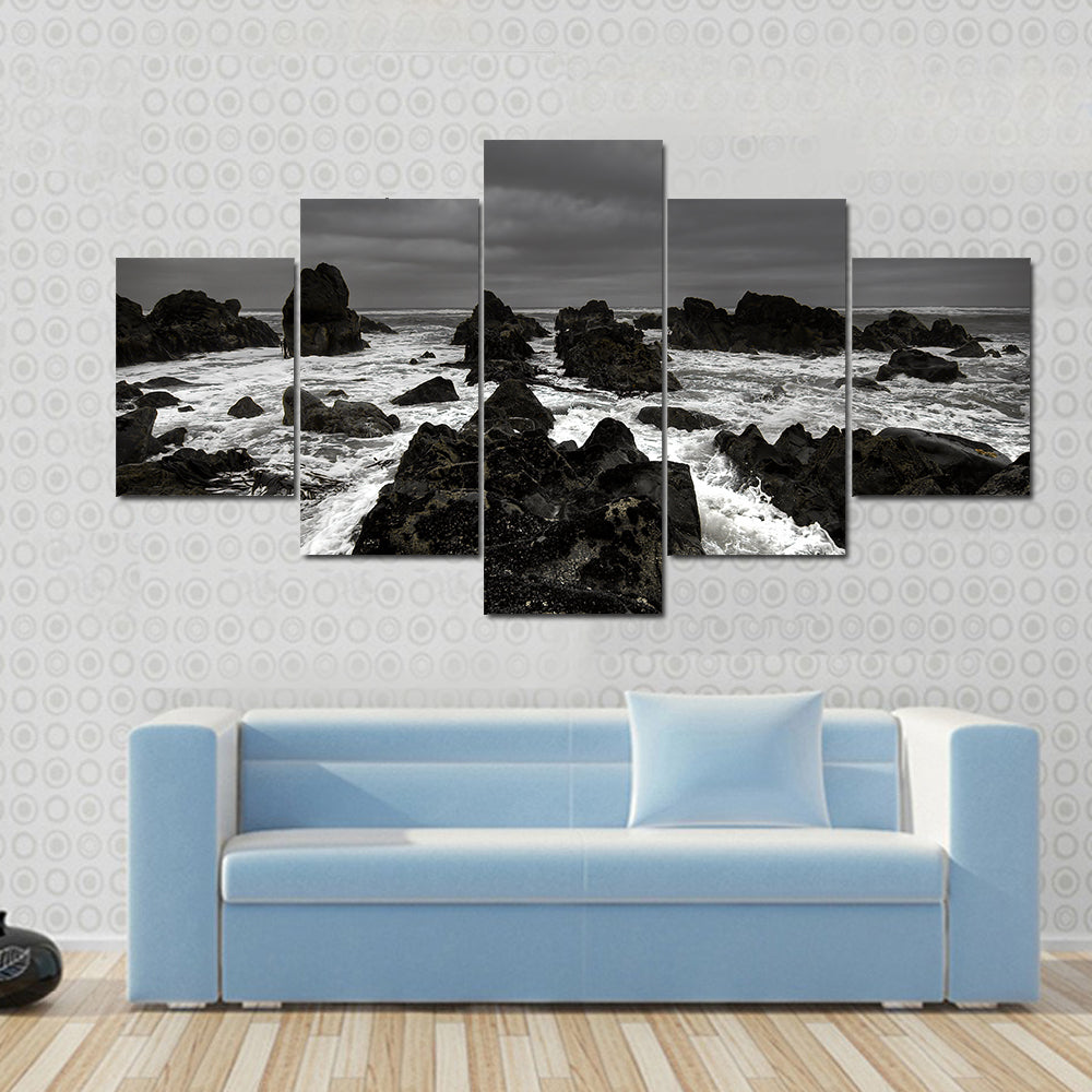 Crashing Waves on Rocky Coastline Canvas Wall Art
