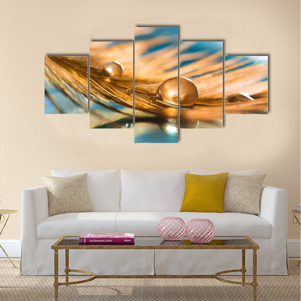 Golden Feather Of A Bird Abstract Canvas Wall Art