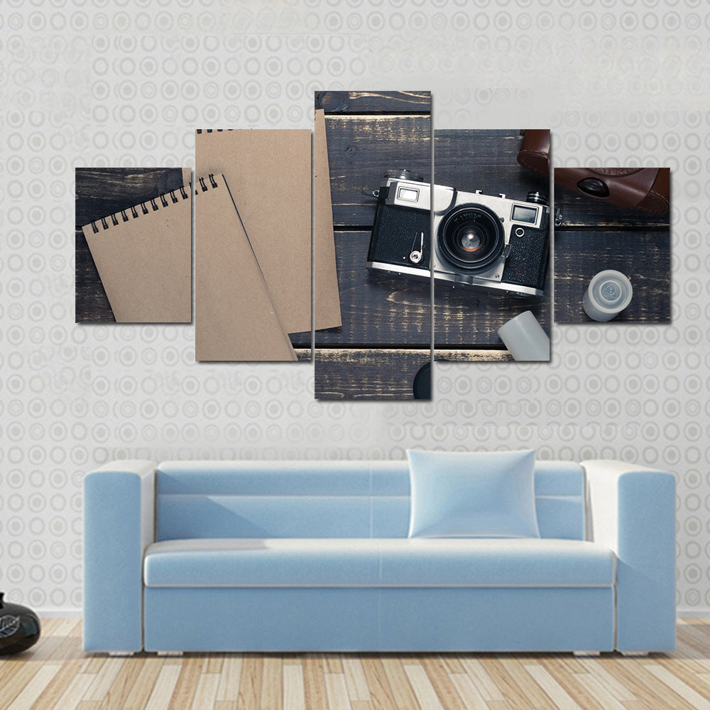Vintage Rangefinder Camera Flat-lay Canvas Wall Art