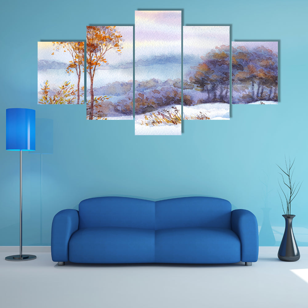 Snow Covered Valley with Orange Trees Canvas Wall Art