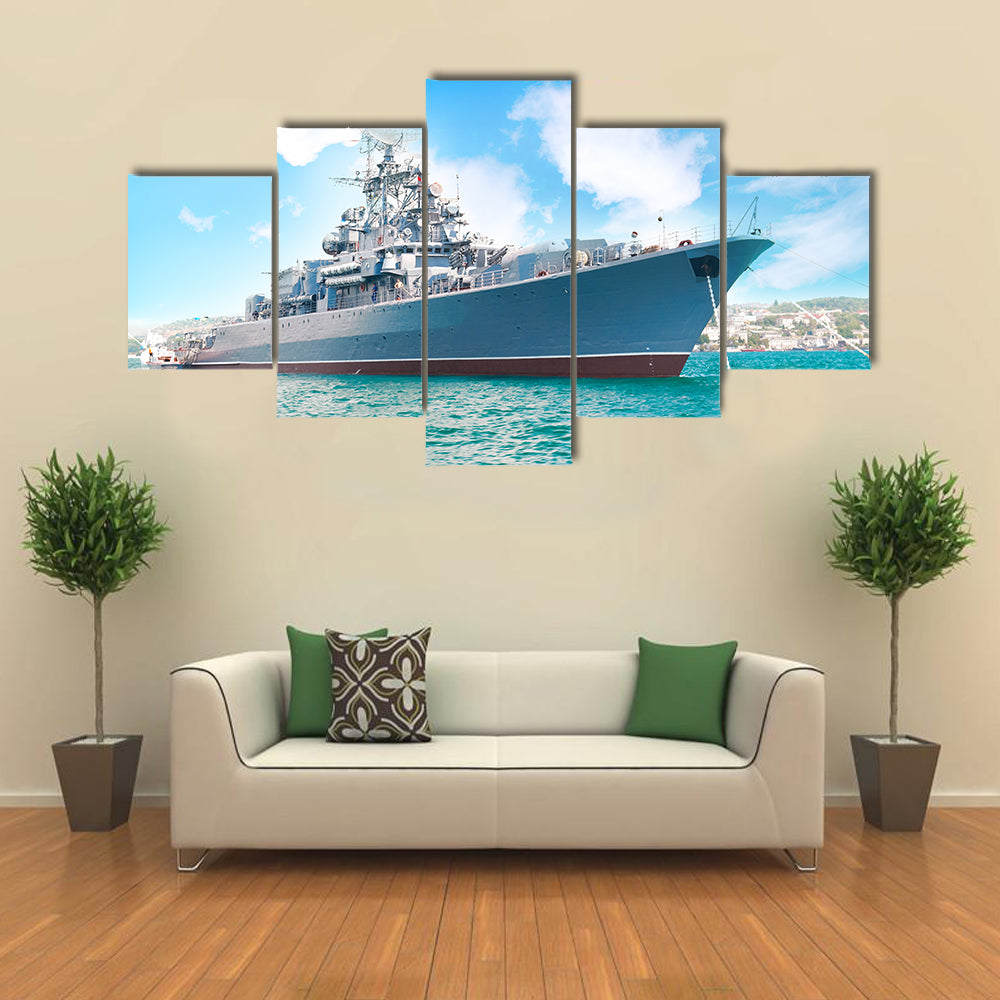Navy Ship in the Bay Canvas Wall Art