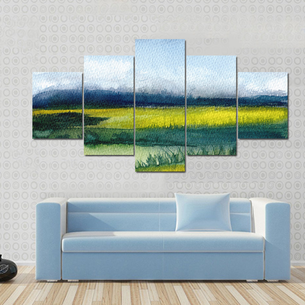 Hand-drawn Fields Watercolor Canvas Wall Art