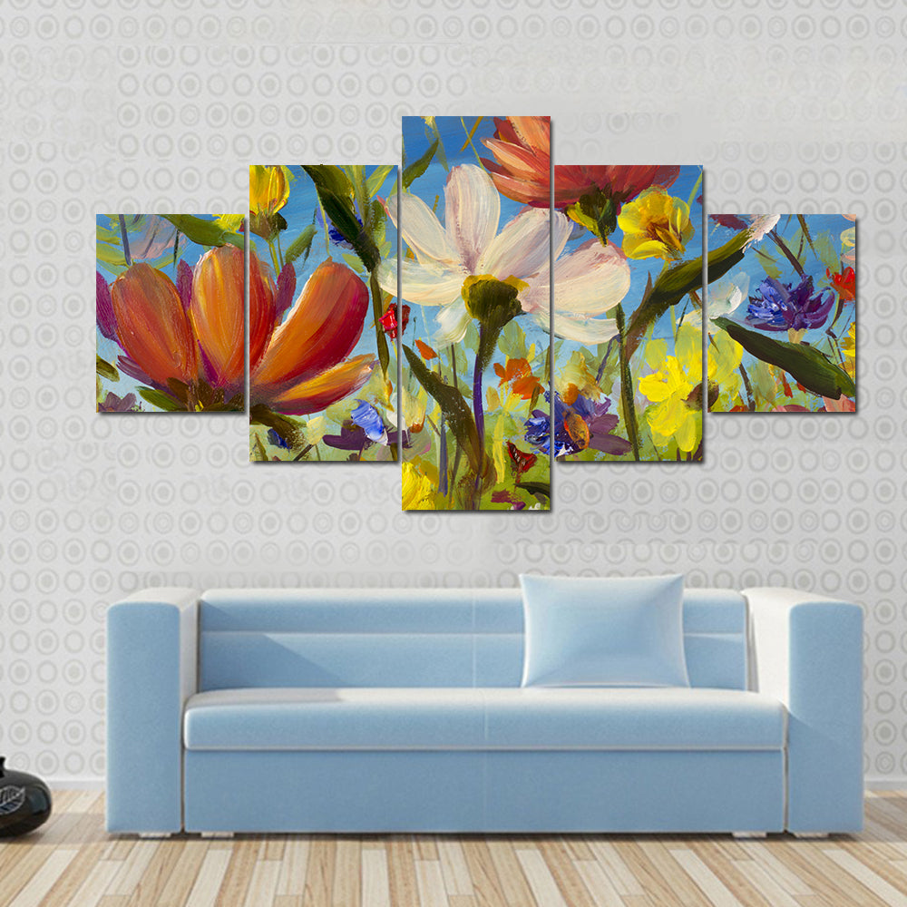 Vibrant Wildflower Meadow with Daisies Canvas Wall Art