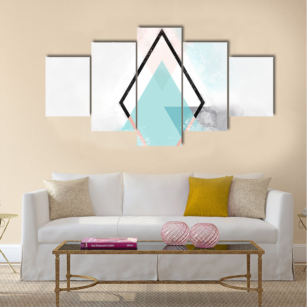 Scandinavian Teal Diamond Abstract Canvas Wall Art