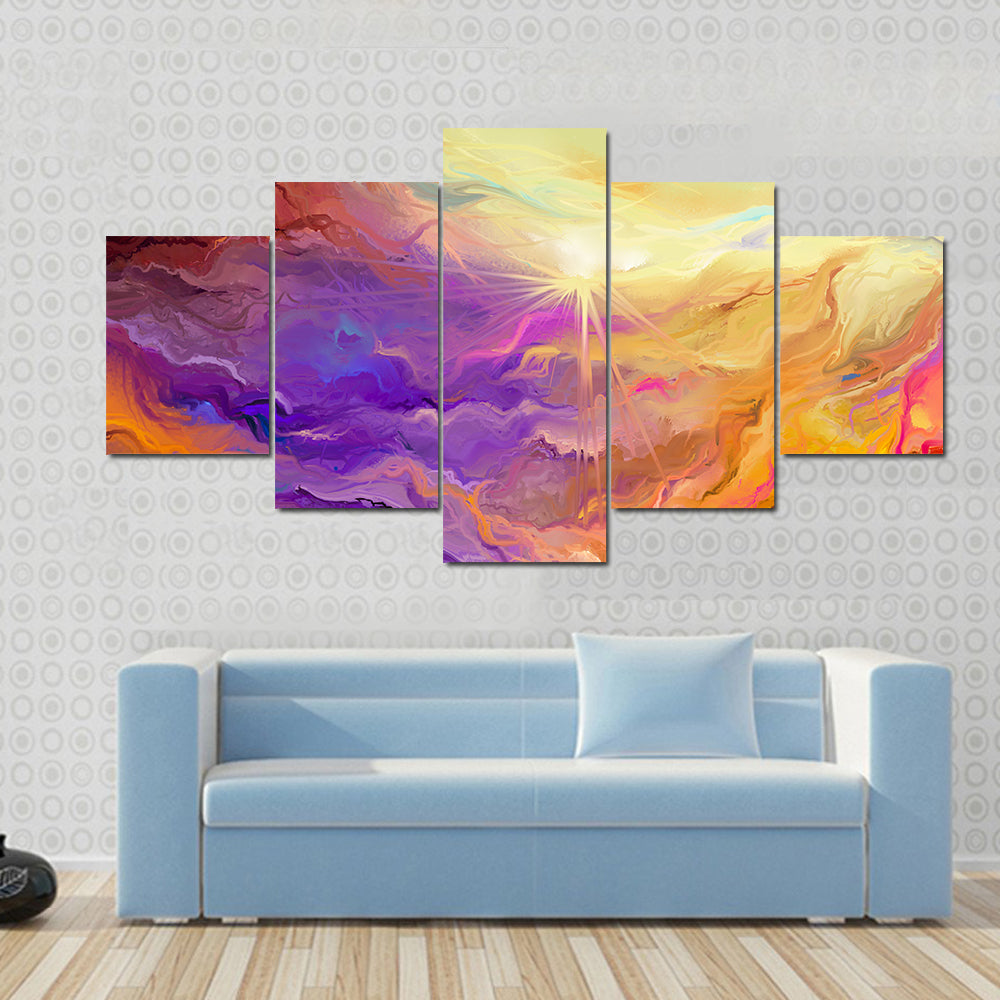 Purple Yellow Brush Stroke Abstract Canvas Wall Art