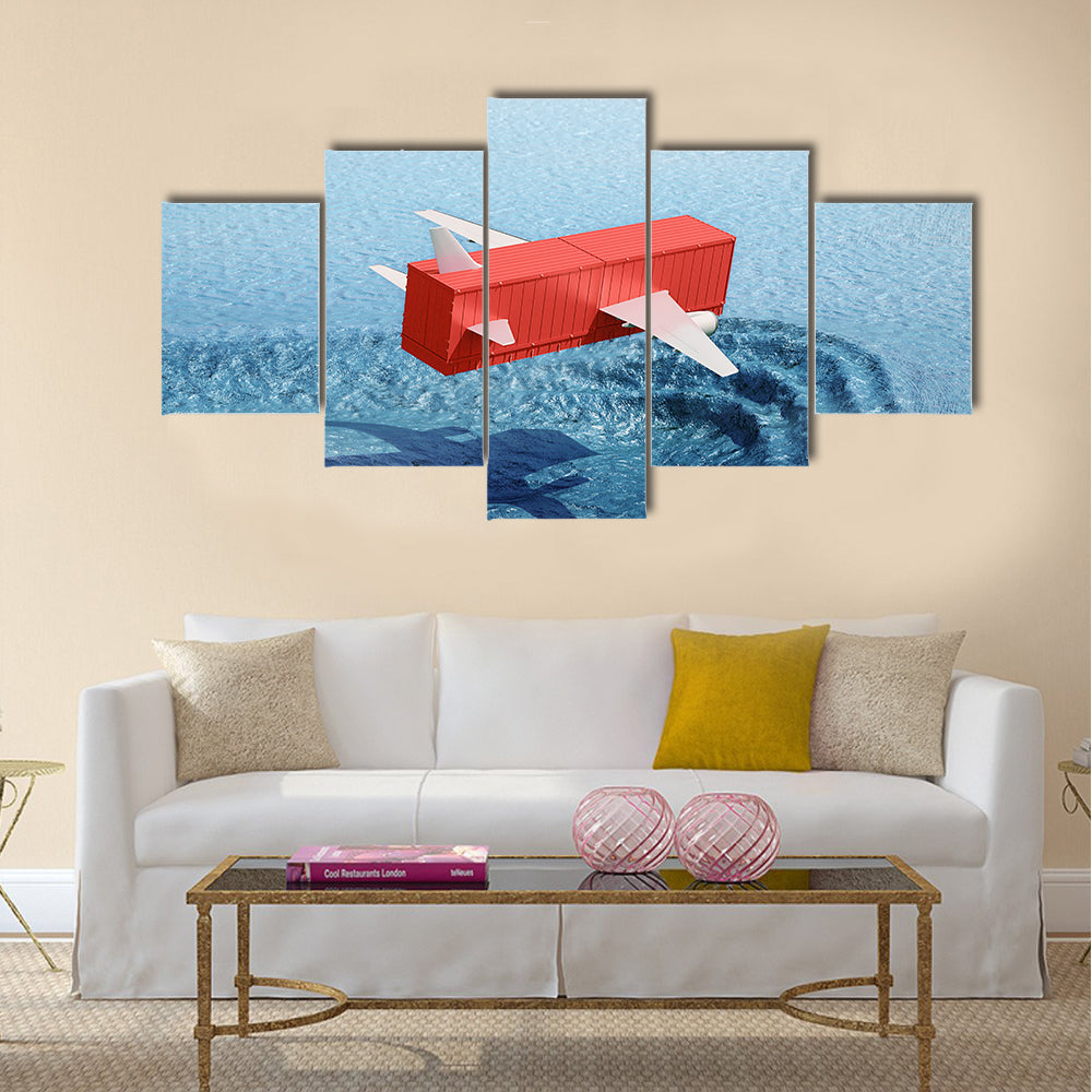 Shipping Container Airplane Over Whale Shadow Canvas Wall Art