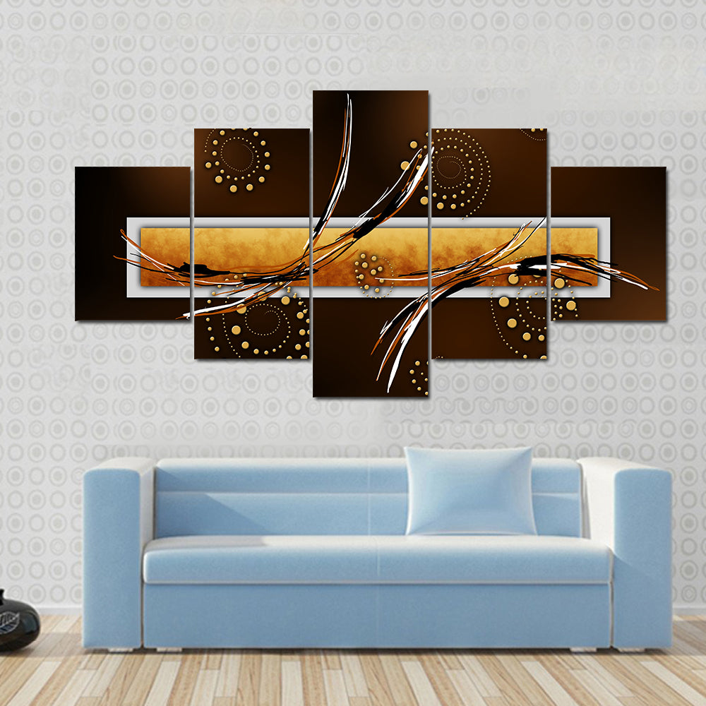 Ochre Rectangle with Gold Spiral Dots Canvas Wall Art