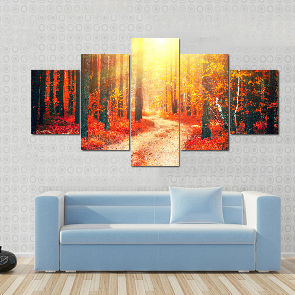 Autumnal Park With Pathway Canvas Wall Art