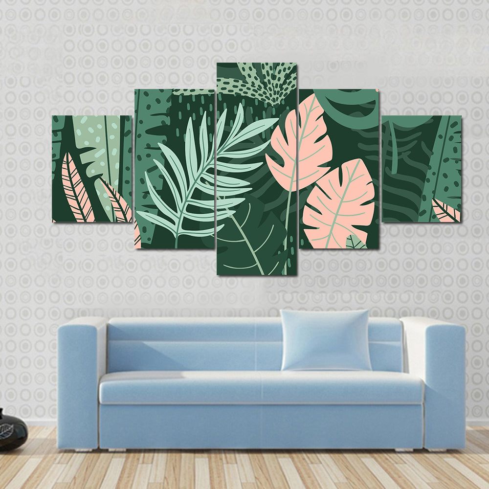 Stylized Tropical Leaves Pattern Canvas Wall Art
