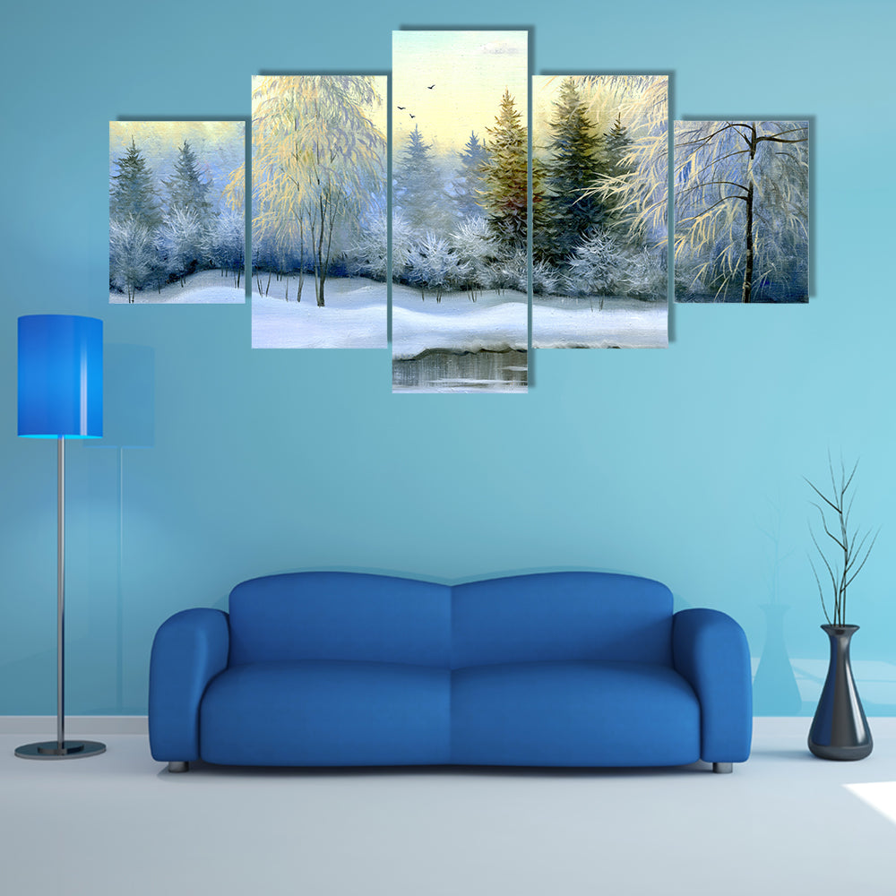 Frozen Lake in Winter Wood Canvas Wall Art