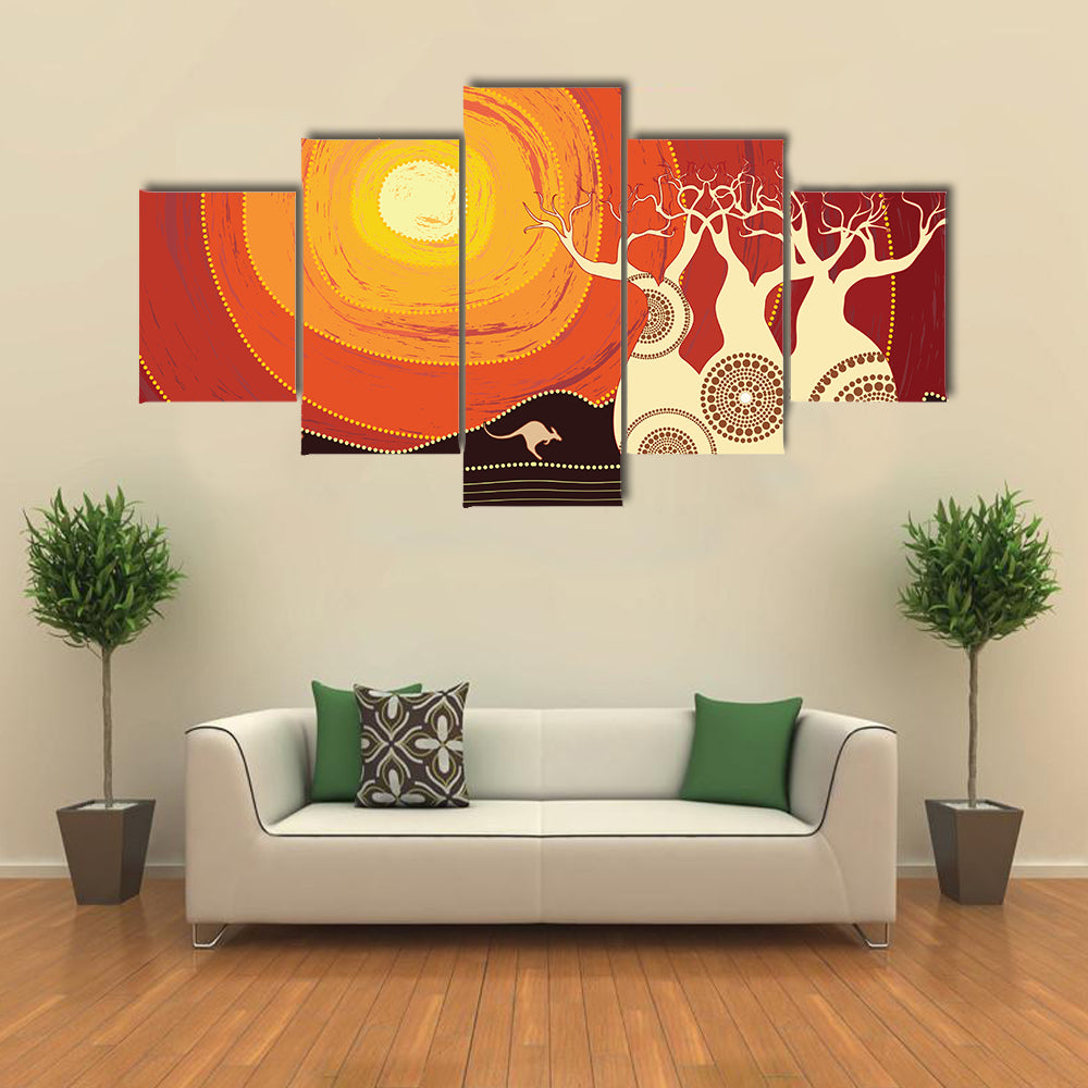 Baobab Trees and Kangaroos at Sunset Canvas Wall Art