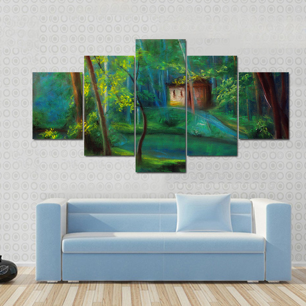 Fairy Tale Forest Cabin at Dusk Canvas Wall Art