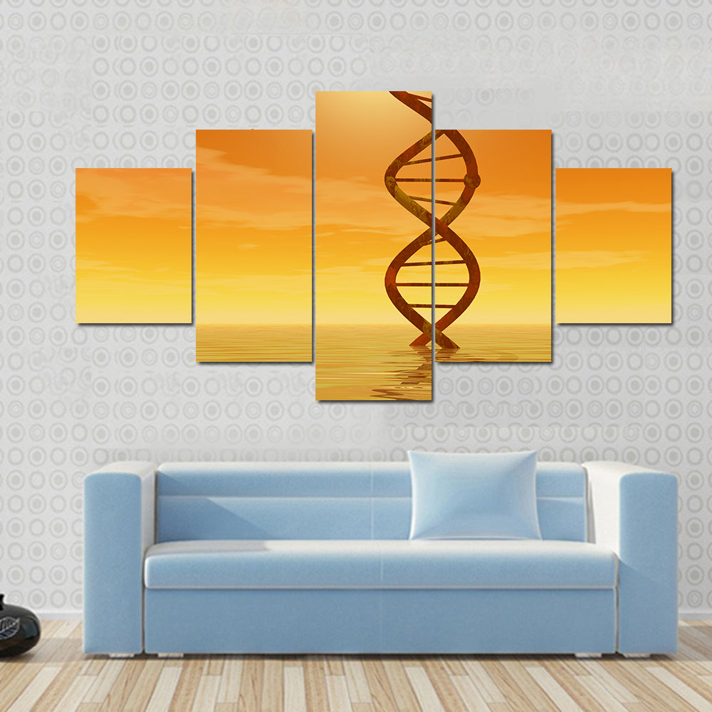Golden Dna Helix Rising from Water Canvas Wall Art