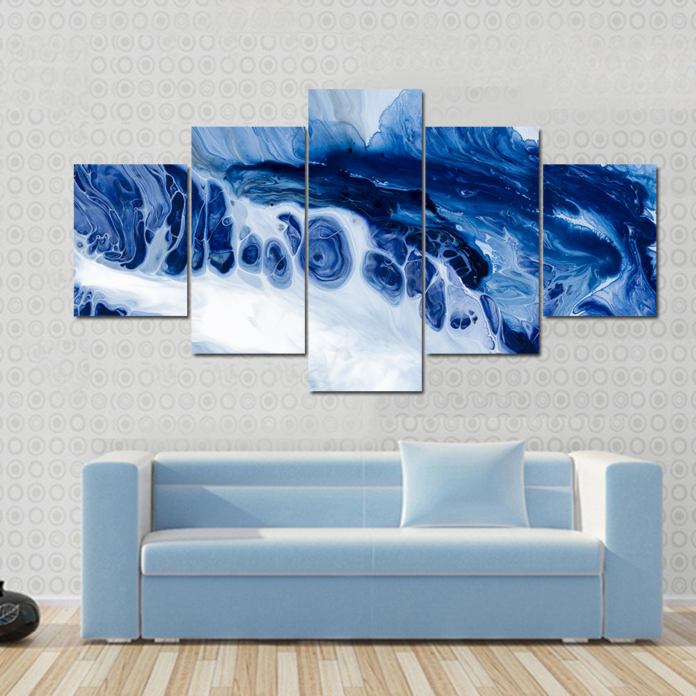 Blue Marbled Abstract with Dark Navy Center Canvas Wall Art