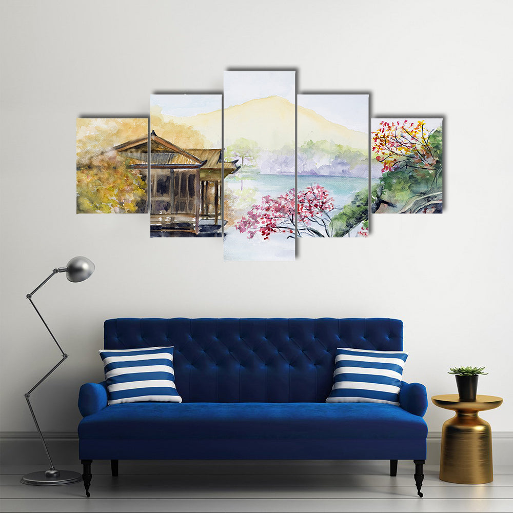 West Lake Pavilion and Blossoms Canvas Wall Art