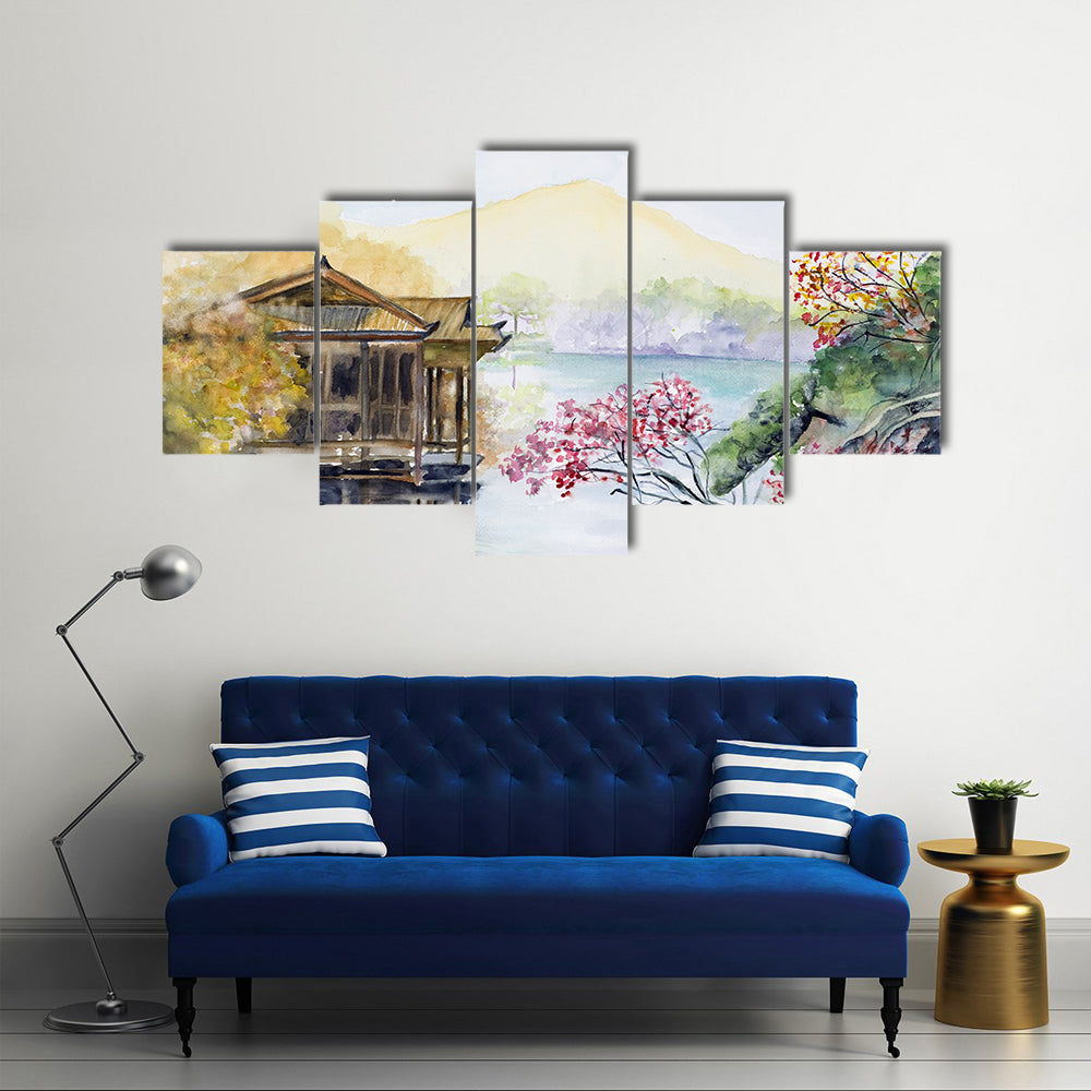 West Lake in Hangzhou Watercolor Landscape Canvas Wall Art