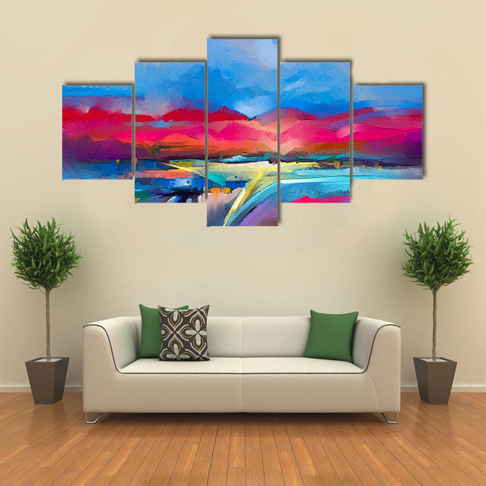 Colorful Abstract Mountain Landscape Canvas Wall Art