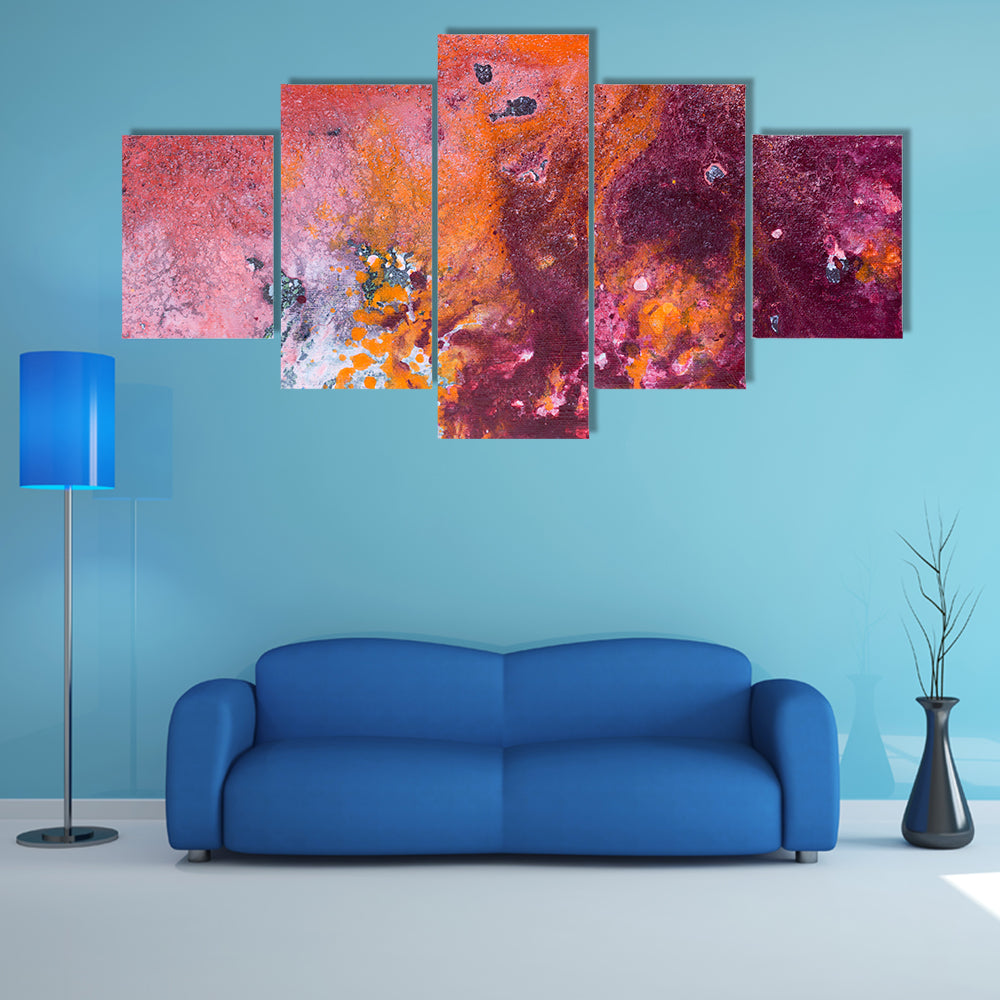 Fluid Acrylic Pour Abstract in Orange and Purple Canvas Wall Art