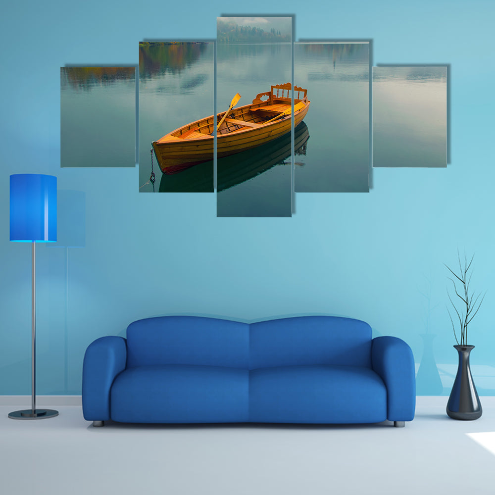 Lonely Boat on Lake Bled Canvas Wall Art