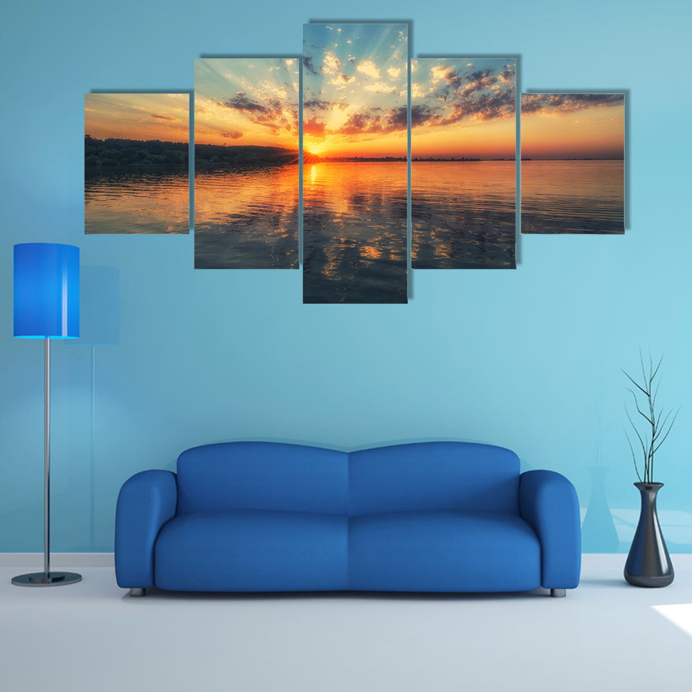 Sunset River with Rippling Reflection Canvas Wall Art