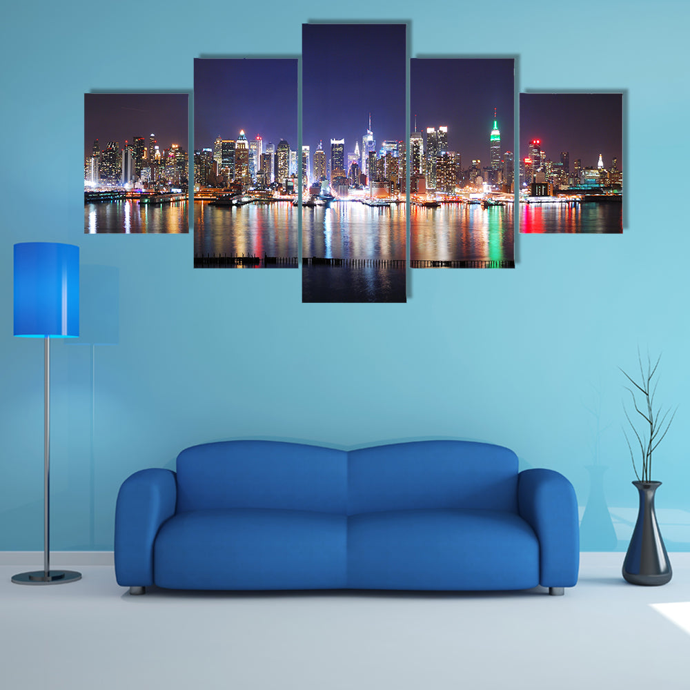Times Square Reflections Over Hudson River Canvas Wall Art