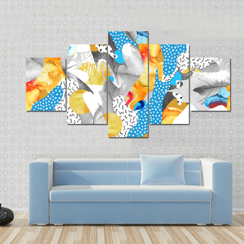 Watercolor Fluid Shapes with Polka Dots Canvas Wall Art