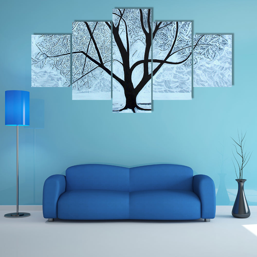 Snowy Tree with Lone Figure Canvas Wall Art
