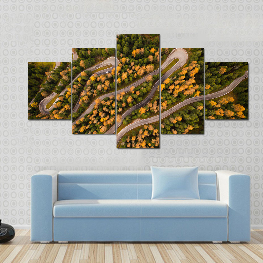 Curvy Road In Autumn Forest Canvas Wall Art