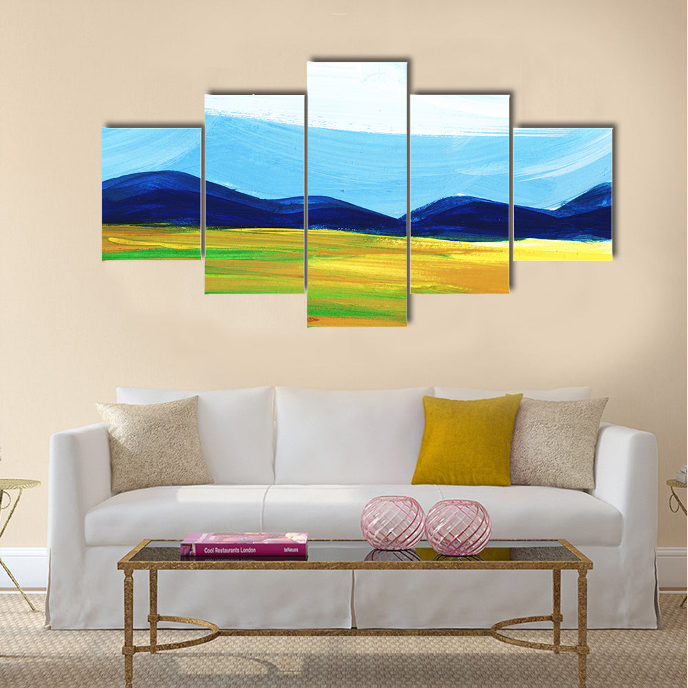 Scenic Mountains Field Artwork Canvas Wall Art
