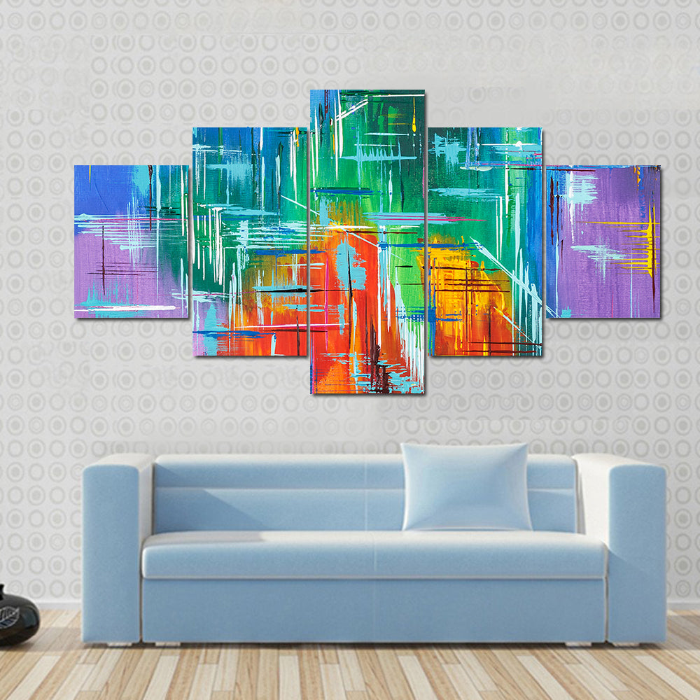 Colorful Geometric Grid Abstract Canvas Wall Art