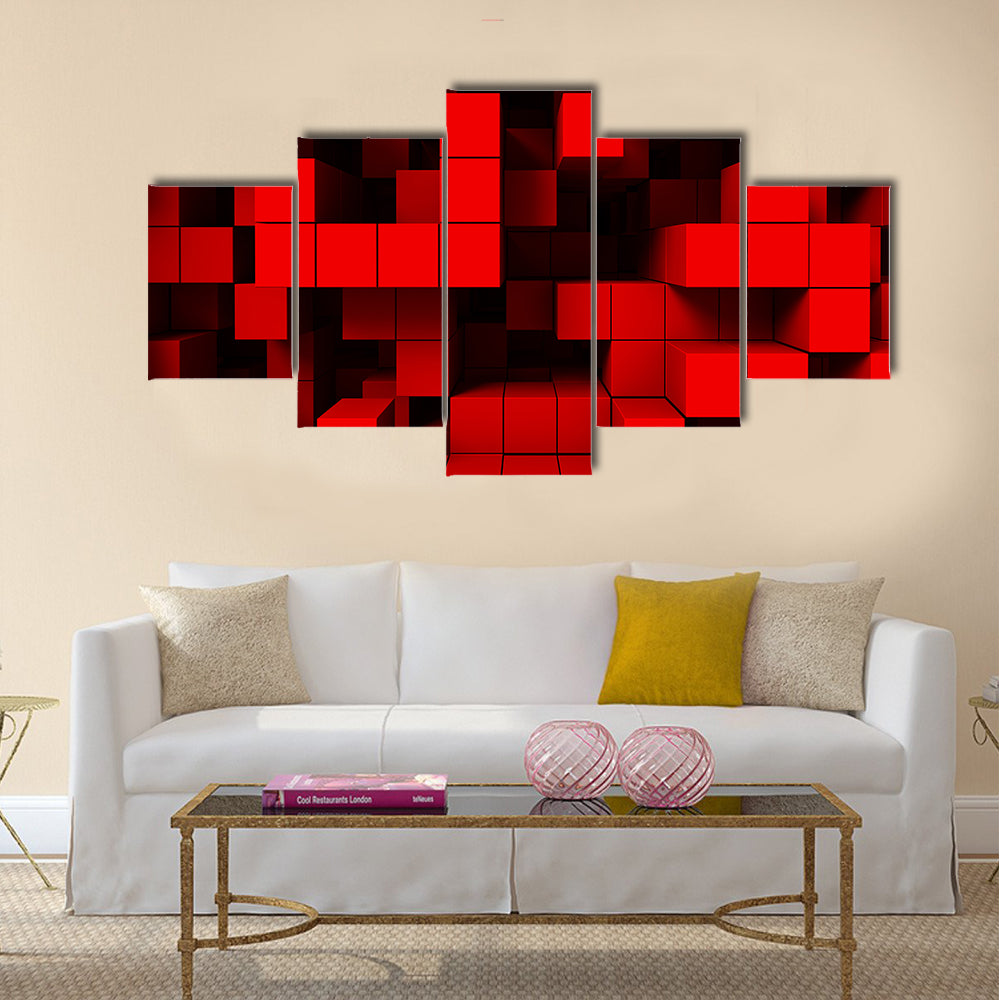 3d Red Cubes Abstract Canvas Wall Art