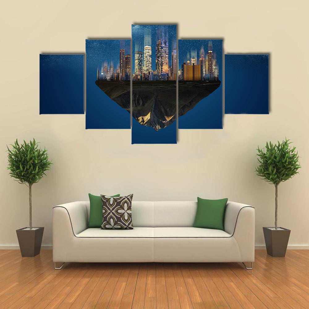 Futuristic Floating Island at Night Canvas Wall Art