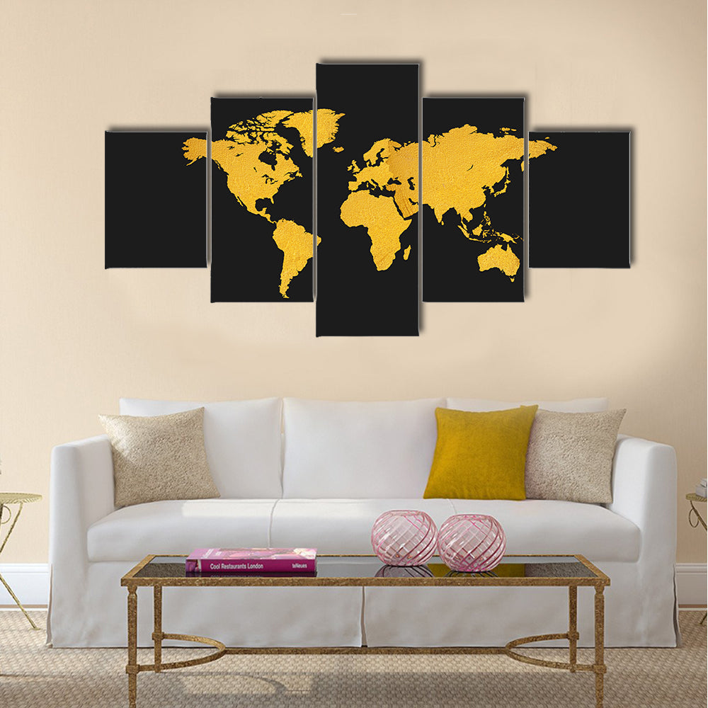Gold Texture World Map Canvas Wall Art