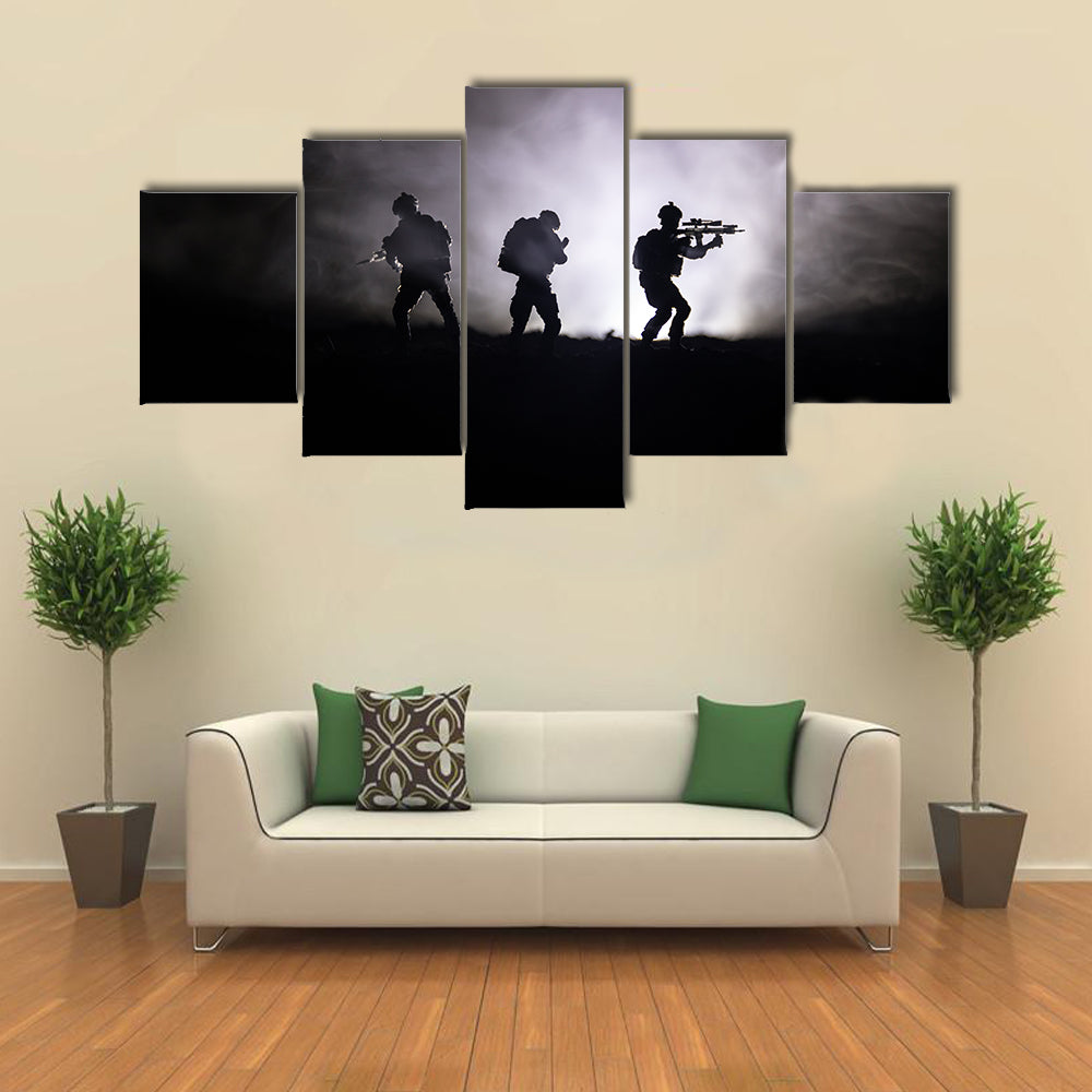Three Soldier Silhouettes with Sniper Rifle Canvas Wall Art
