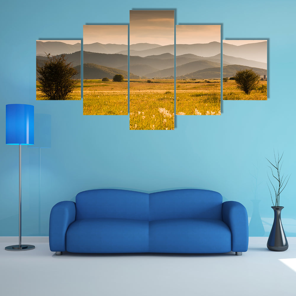 Golden Meadow and Rolling Hills Canvas Wall Art