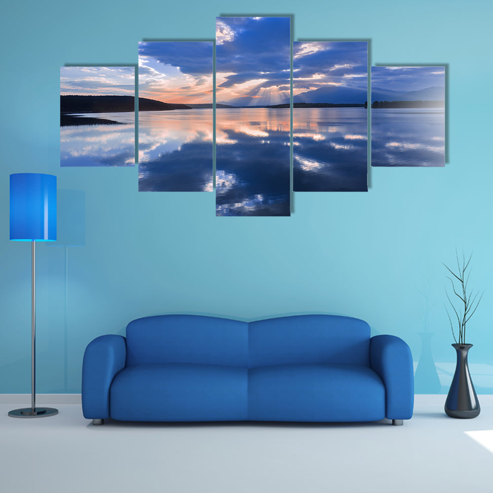 Sunset Over Reflective Lake Canvas Wall Art