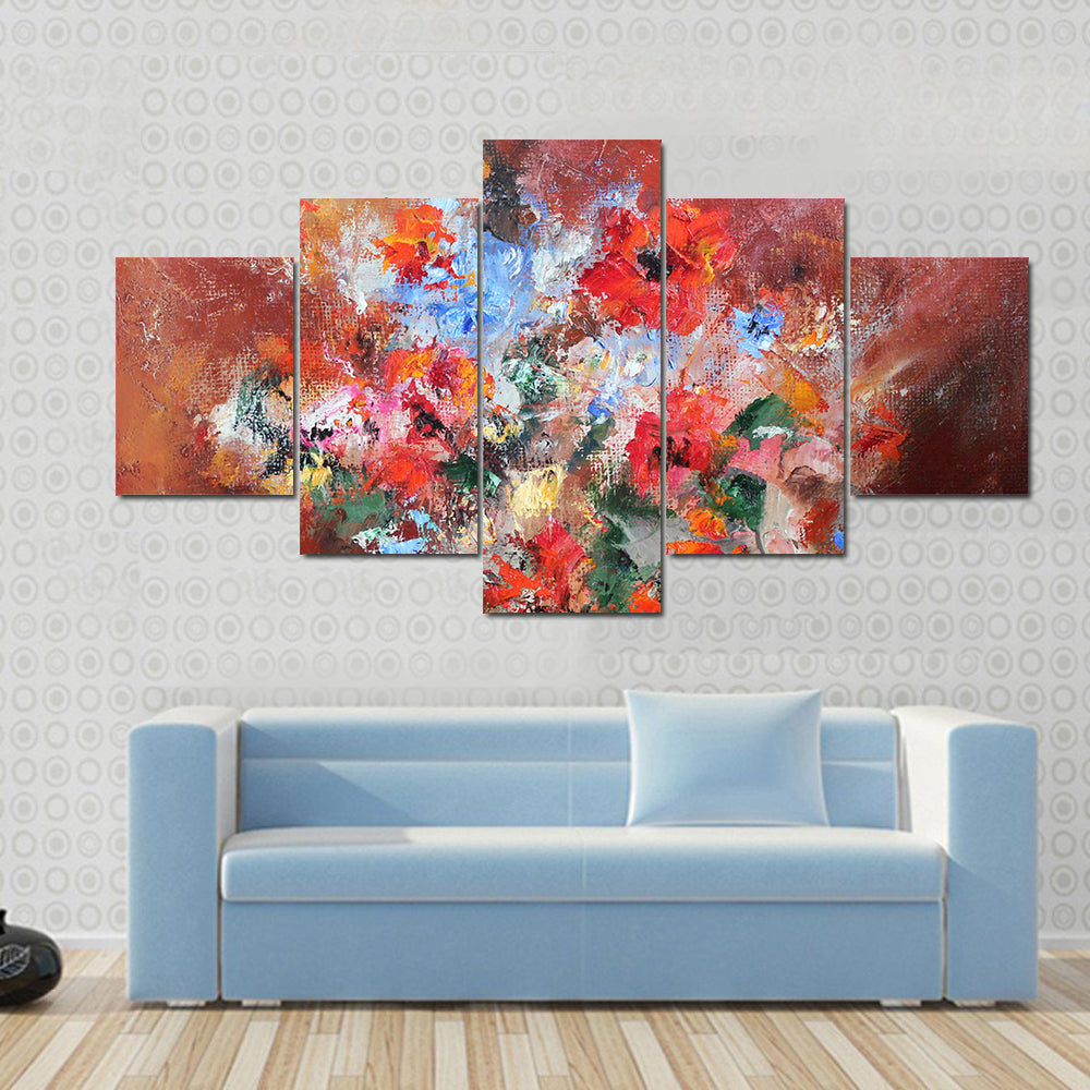 Abstract Bouquet with Red Poppies Canvas Wall Art