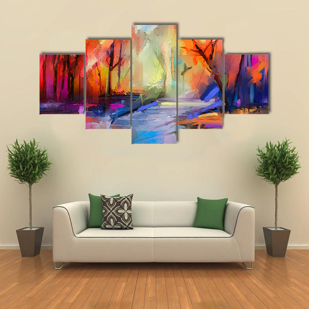 Autumn Forest Path Abstract Canvas Wall Art