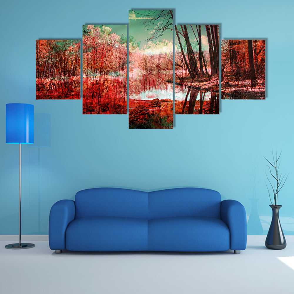 Surreal Autumn Forest Reflection Canvas Wall Art