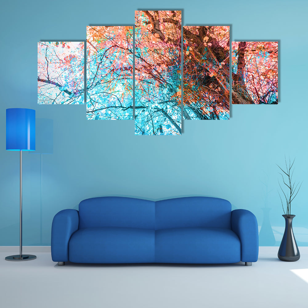 Looking Up Through Colorful Autumn Canopy Canvas Wall Art